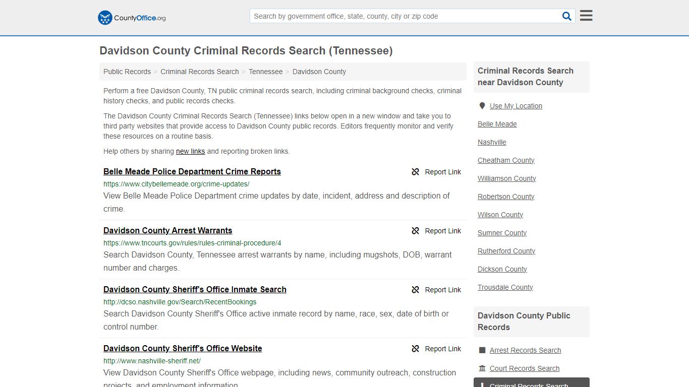 Davidson County Criminal Records Search (Tennessee) - County Office